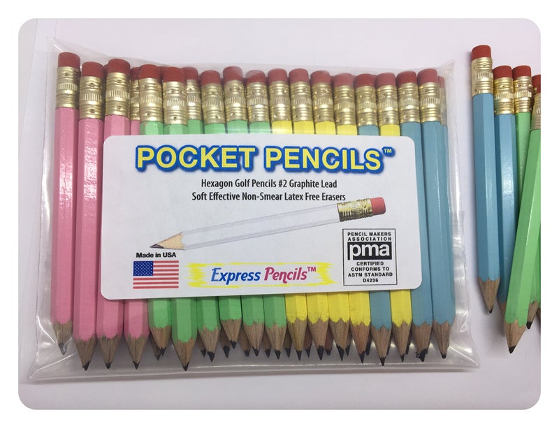 Express Pencilsâ„¢ Pastel Assortment Golf Pencils with Eraser - Half, Pew, Short, Mini, Small, Non Toxic - Hexagon, Sharpened, 2 Pencil, Color - Asst. Pastels, Pkg of 36 Pocket Pencils - Image 1